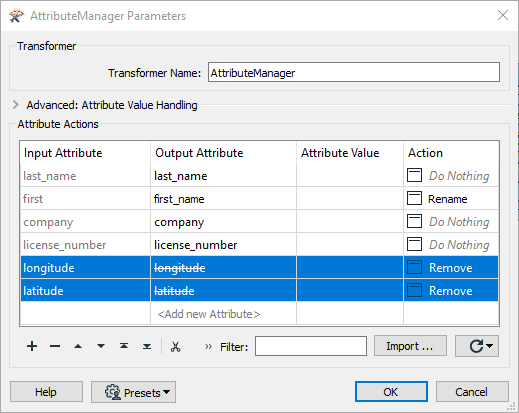Removing attributes in an AttributeManager